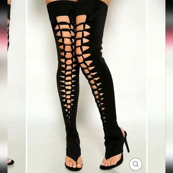 BRAND NEW CAPE ROBBIN KNOTTED HIGH HEEL THIGH HIGH OPEN TOE SANDAL - Picture 5 of 16